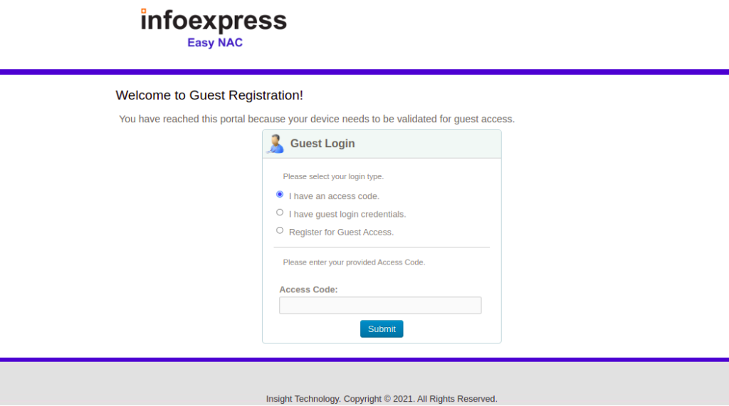 guest login Network Access Control